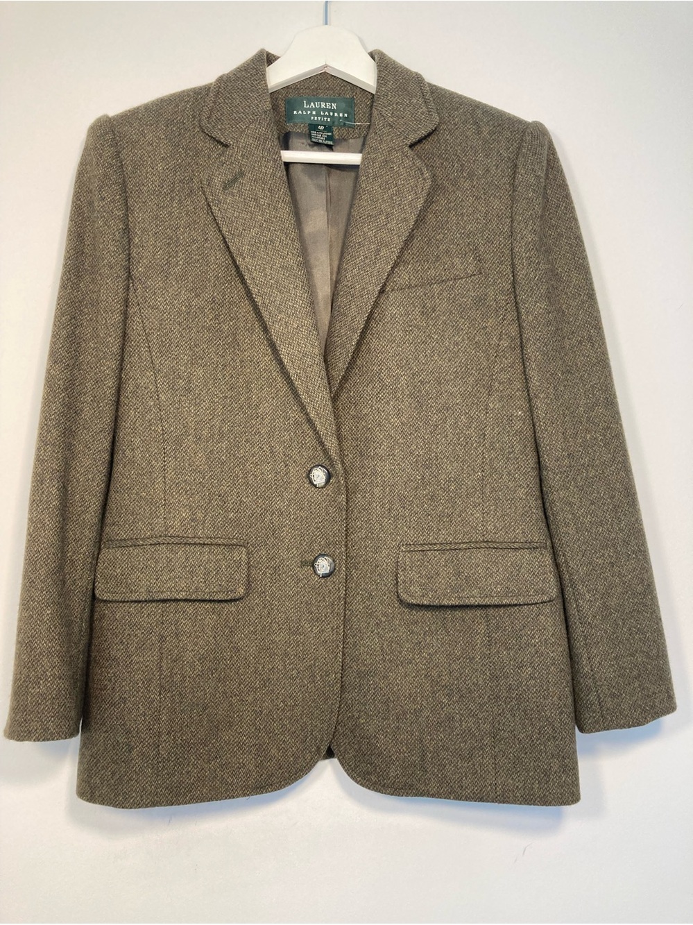 Lauren Ralph Lauren Womens 4P Petite Lambswool Herringbone Tweed Blazer Jacket